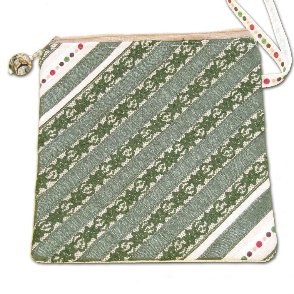 Forest Green Lace Makeup Bag Cosmetic Tote Zippered Pouch Wristlet Clutch NEW